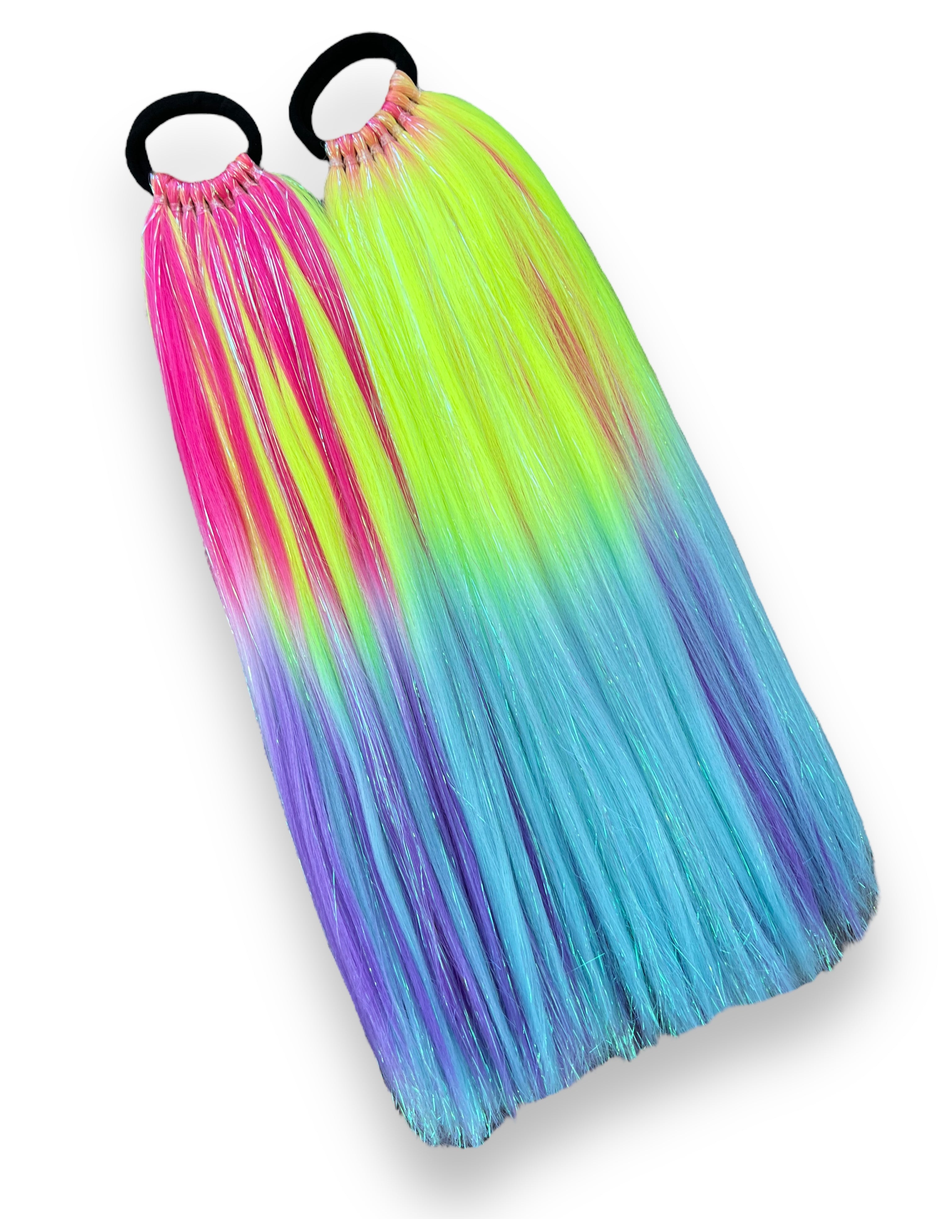 Multi Color Neon Acrobat - Short Ombre Tinsel Ponytail Extension