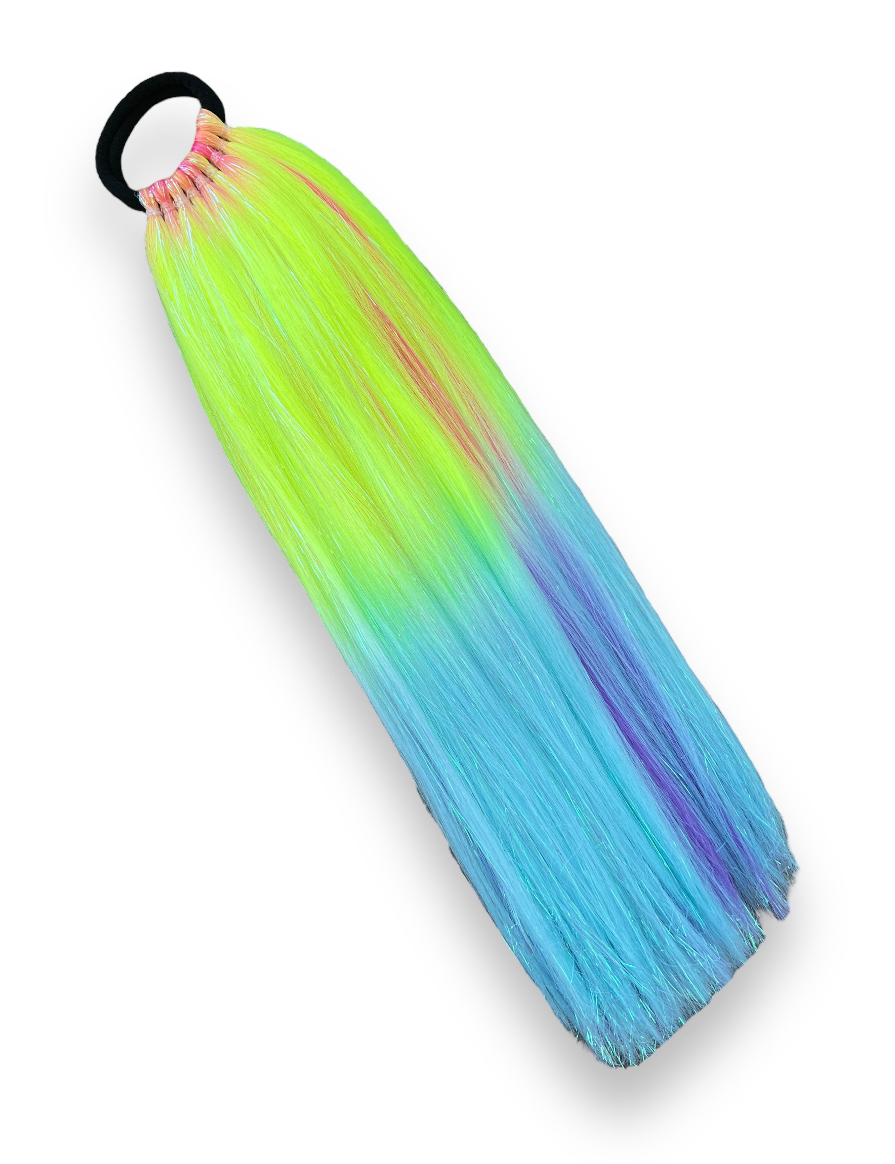 Light Green and Blue Acrobat - Short Ombre Tinsel Ponytail Extension