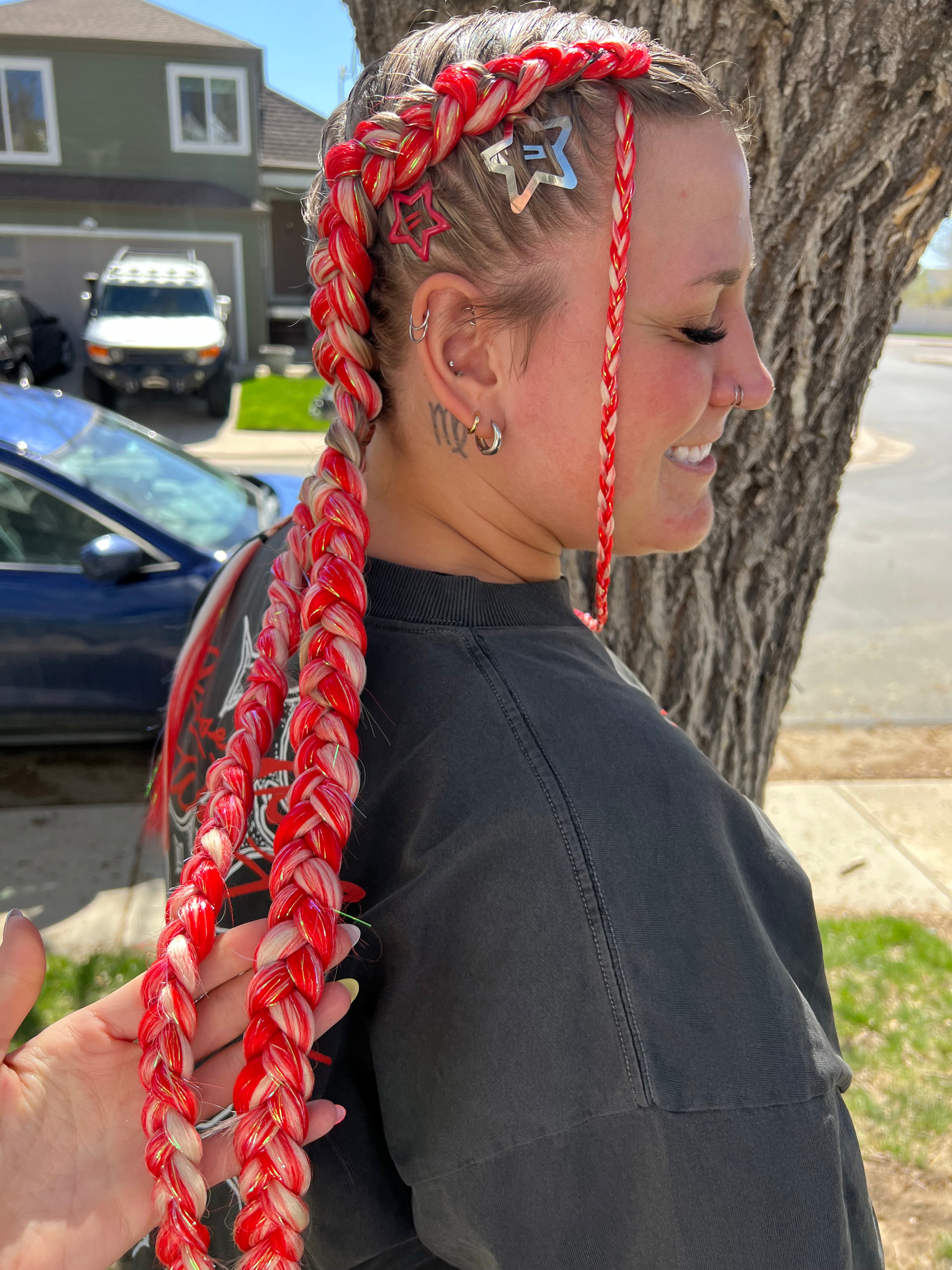 Rush Hour - Red Orange Tinsel Braiding Hair