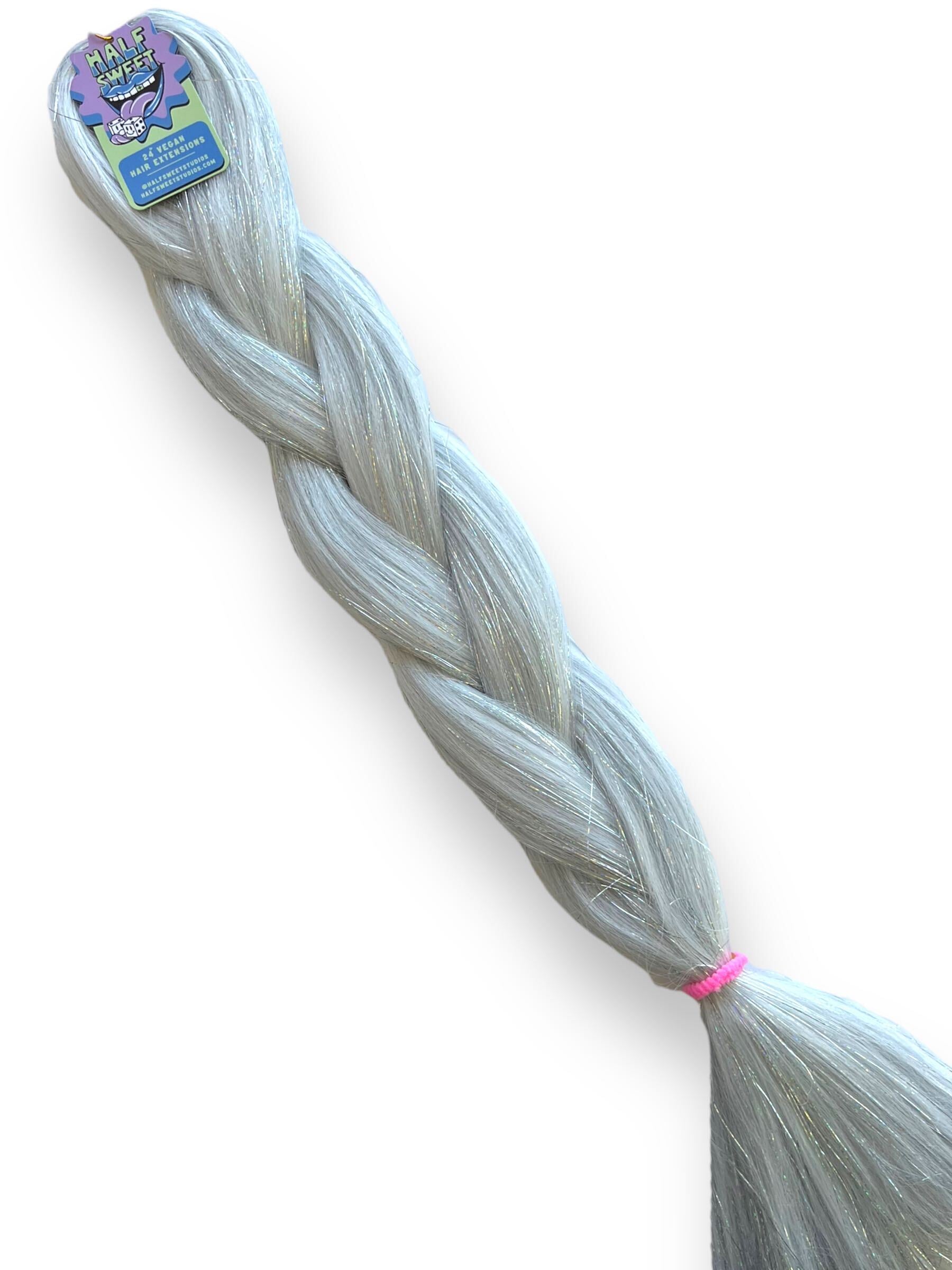 Silver Fox - White with Silver Tinsel Braiding Hair