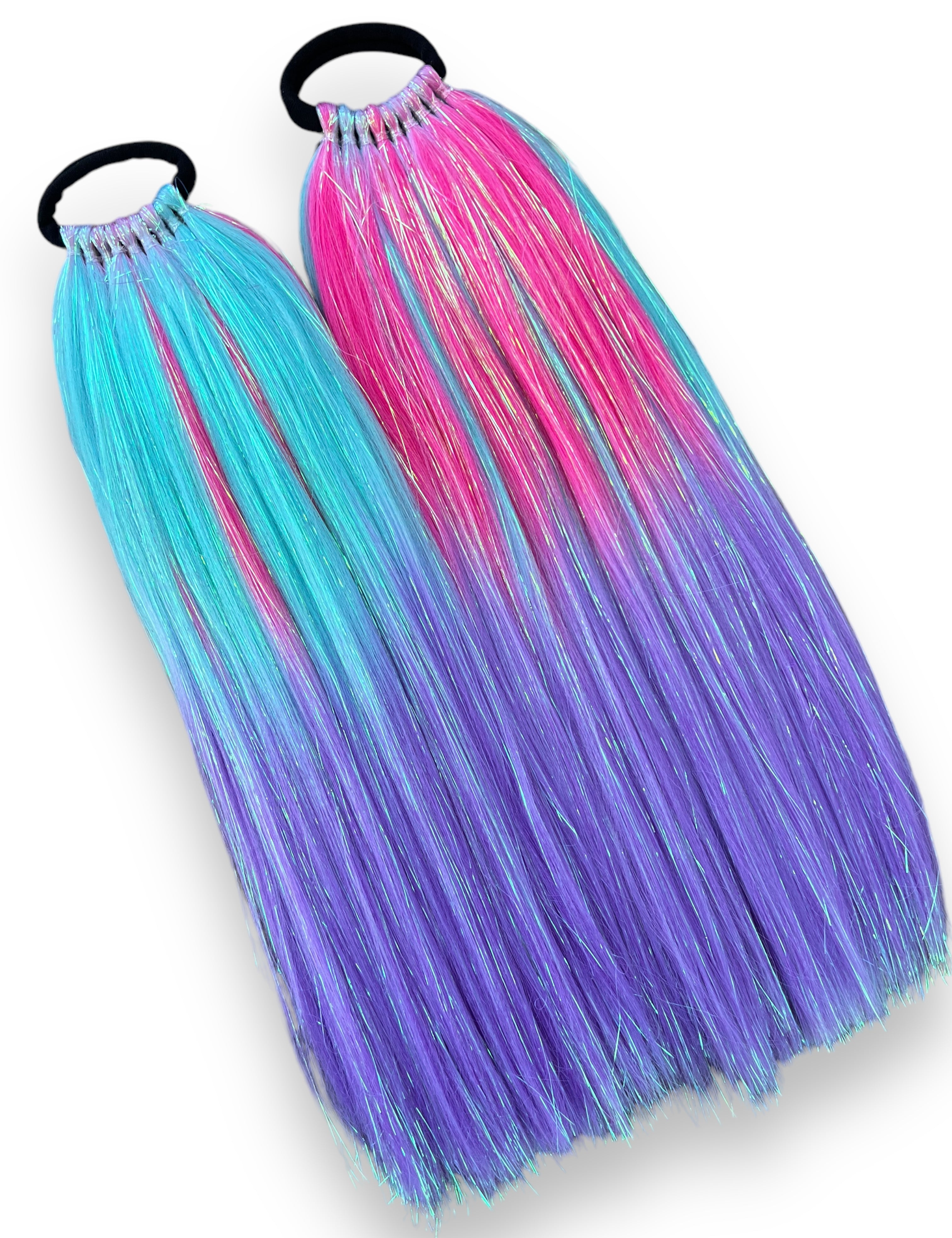 Pink with Iridescent Tinsel Ponytail Extensions
