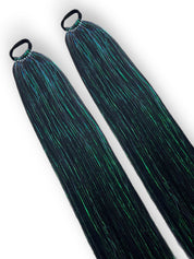 Supervillain - Long Black with Iridescent Tinsel Ponytail Extension