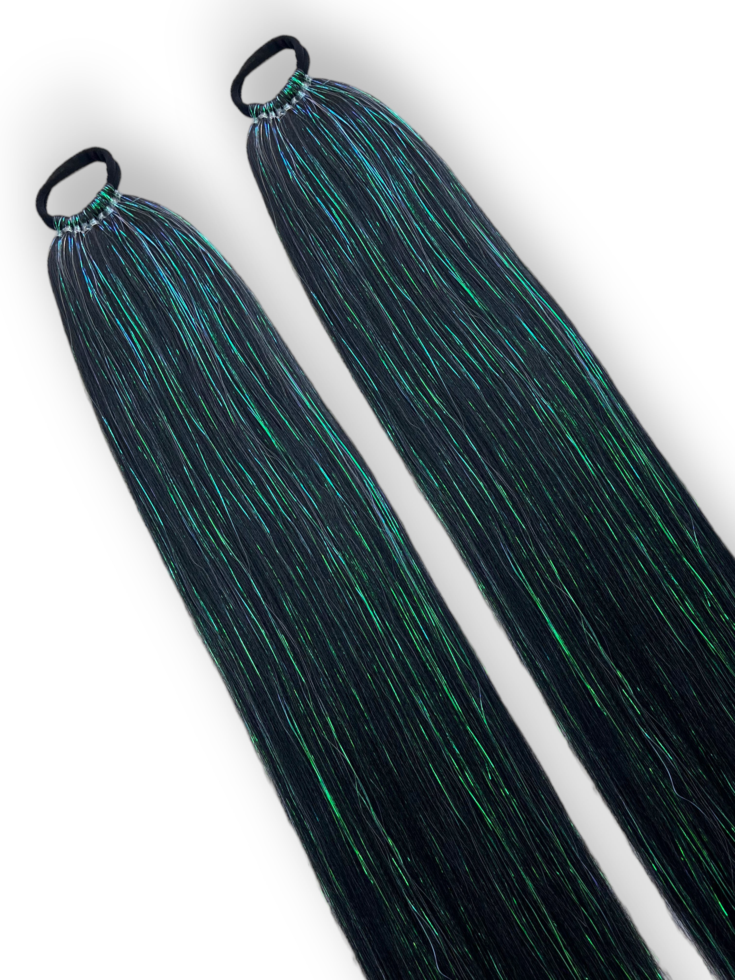 Supervillain - Long Black with Iridescent Tinsel Ponytail Extension