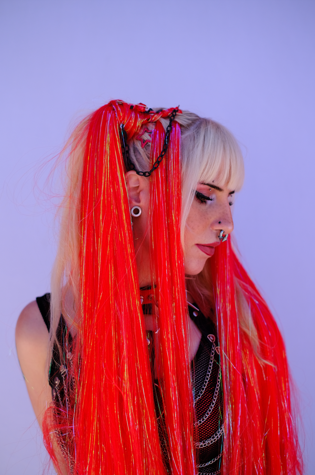 Rush Hour - Red Orange Tinsel Braiding Hair