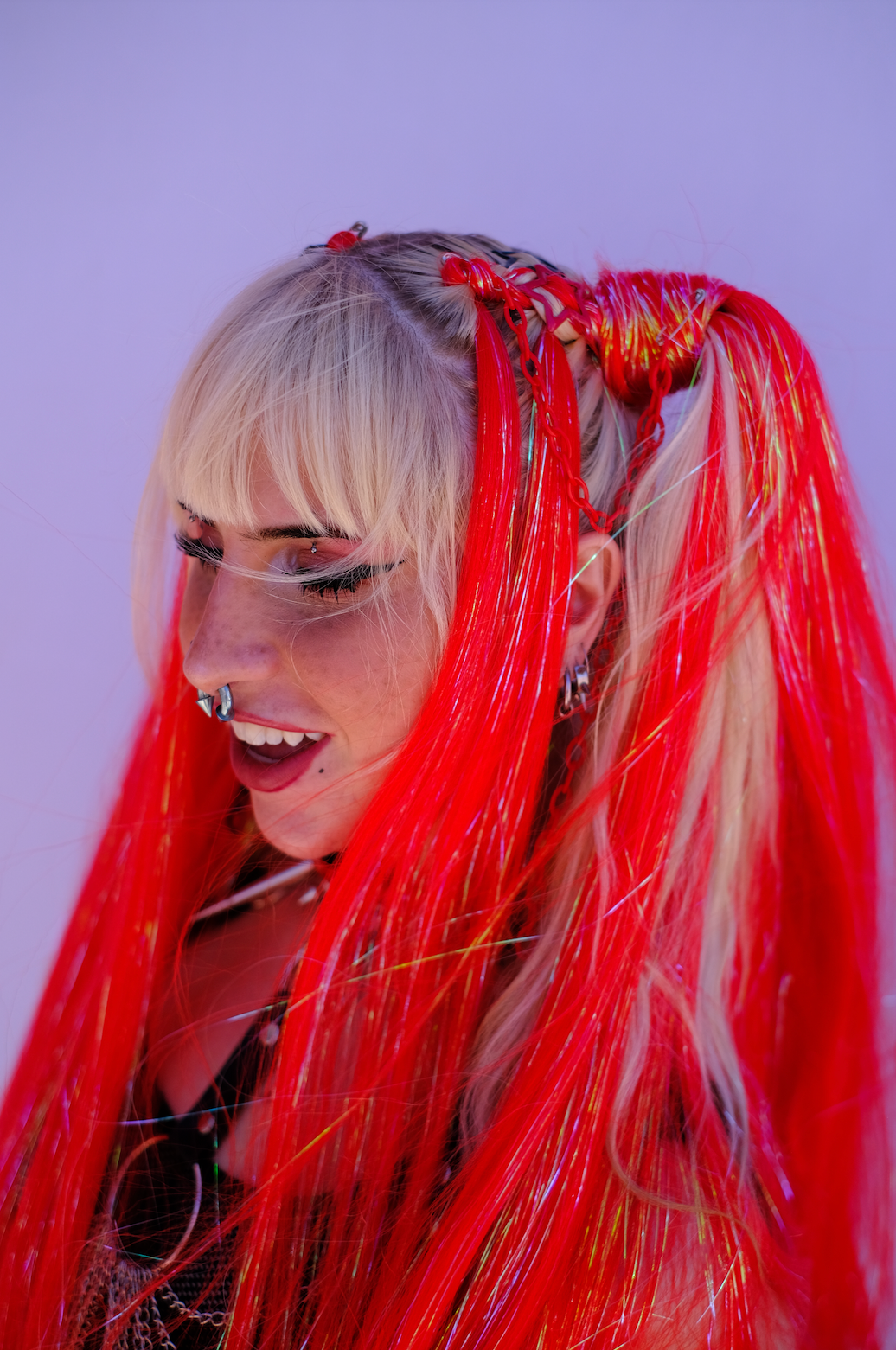 Rush Hour - Red Orange Tinsel Braiding Hair