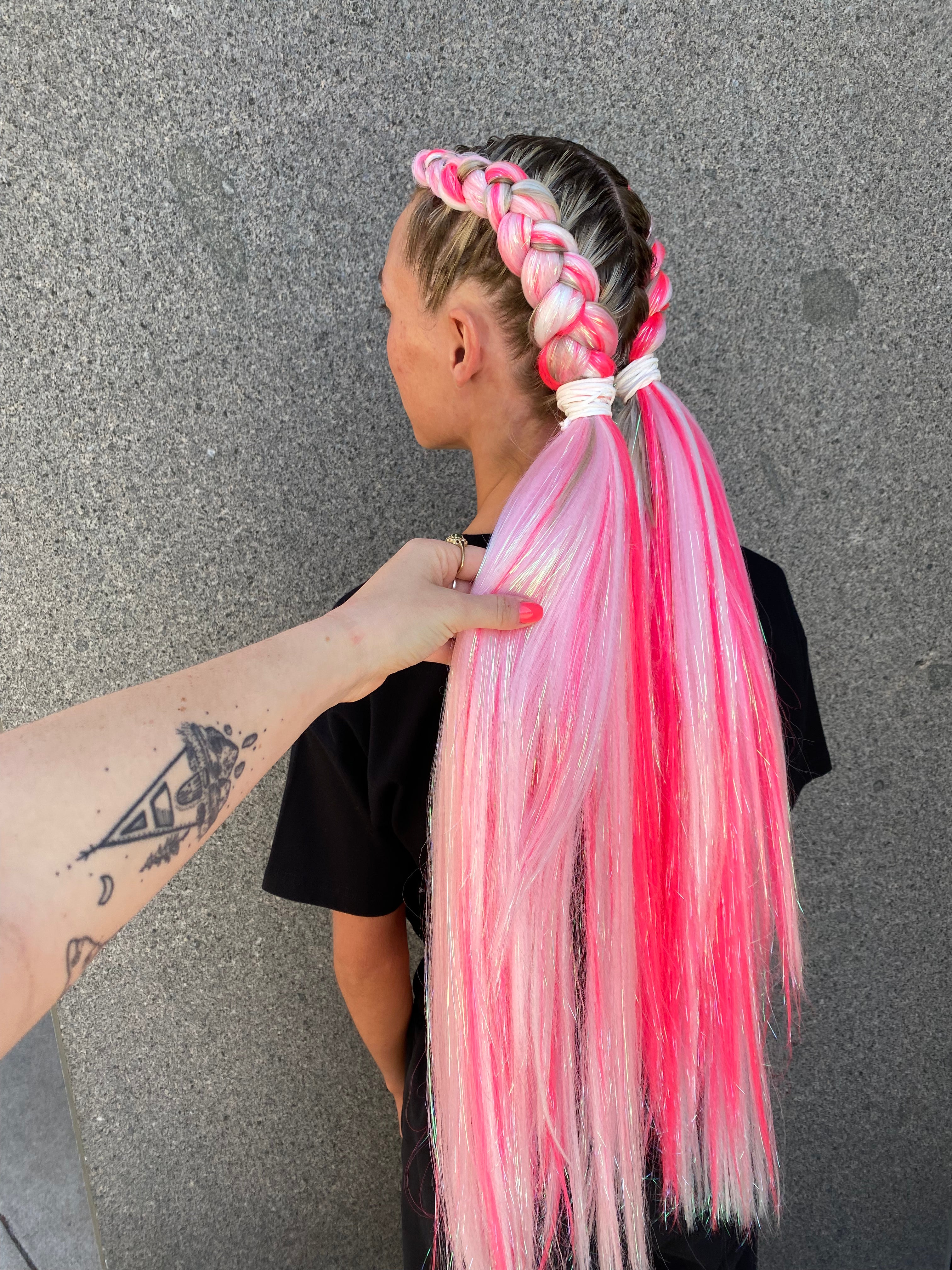 Moth to a Flame - UV Neon Pink Tinsel Braiding Hair