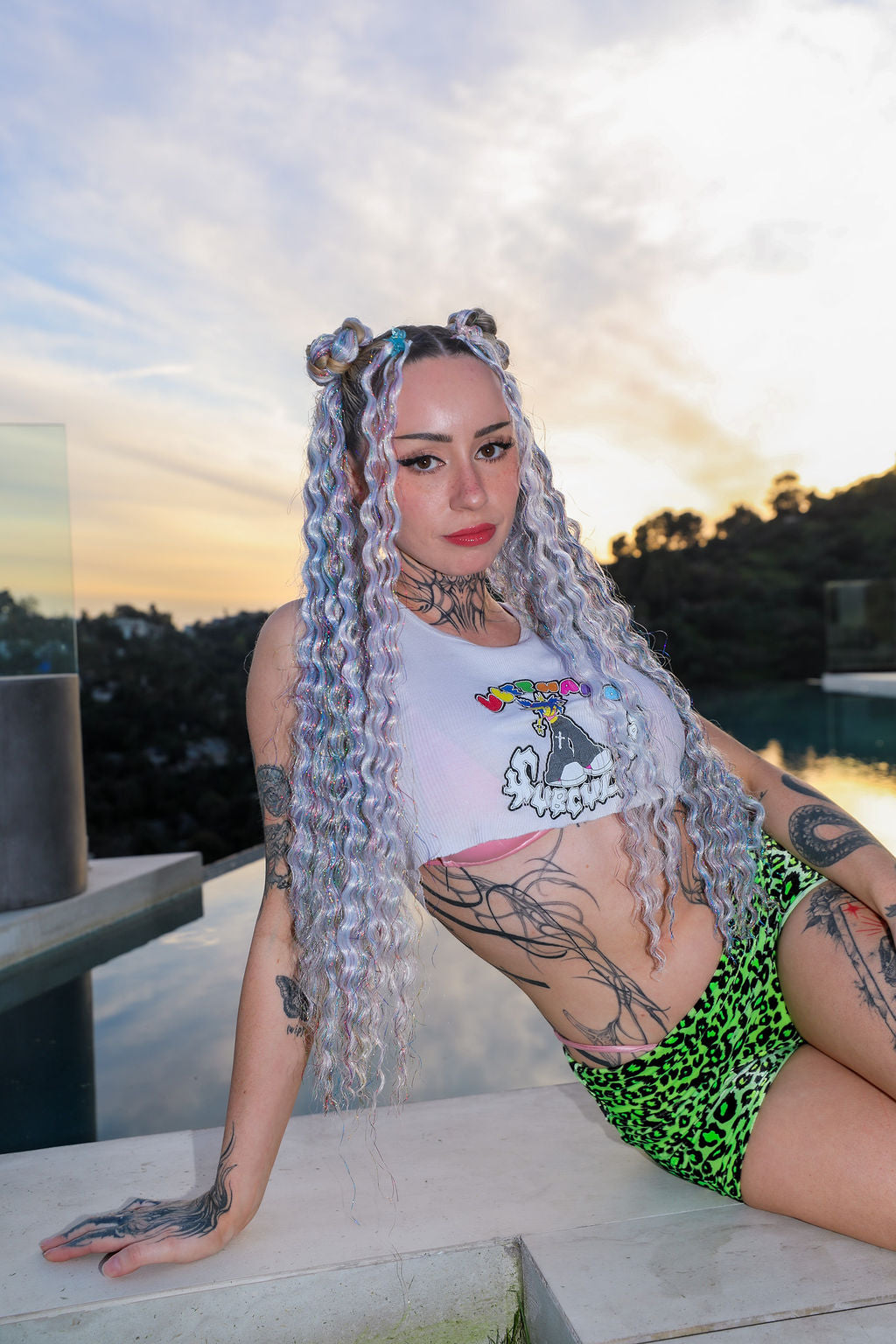 Disco - Silver with Rainbow Tinsel Curly Hair