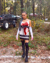 Woman in bleeding halloween outfit