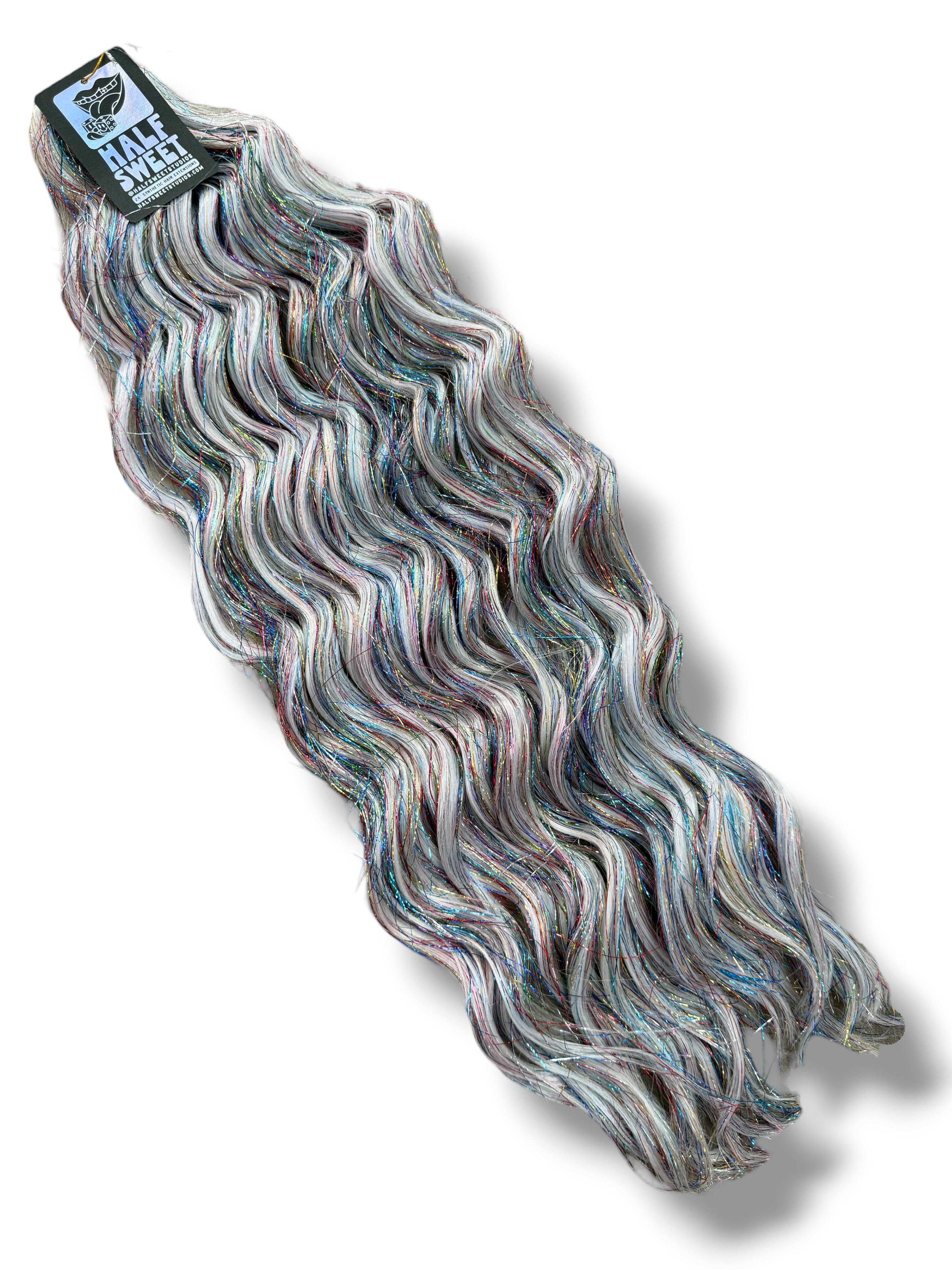 Disco - Silver with Rainbow Tinsel Wavy Hair Extensions