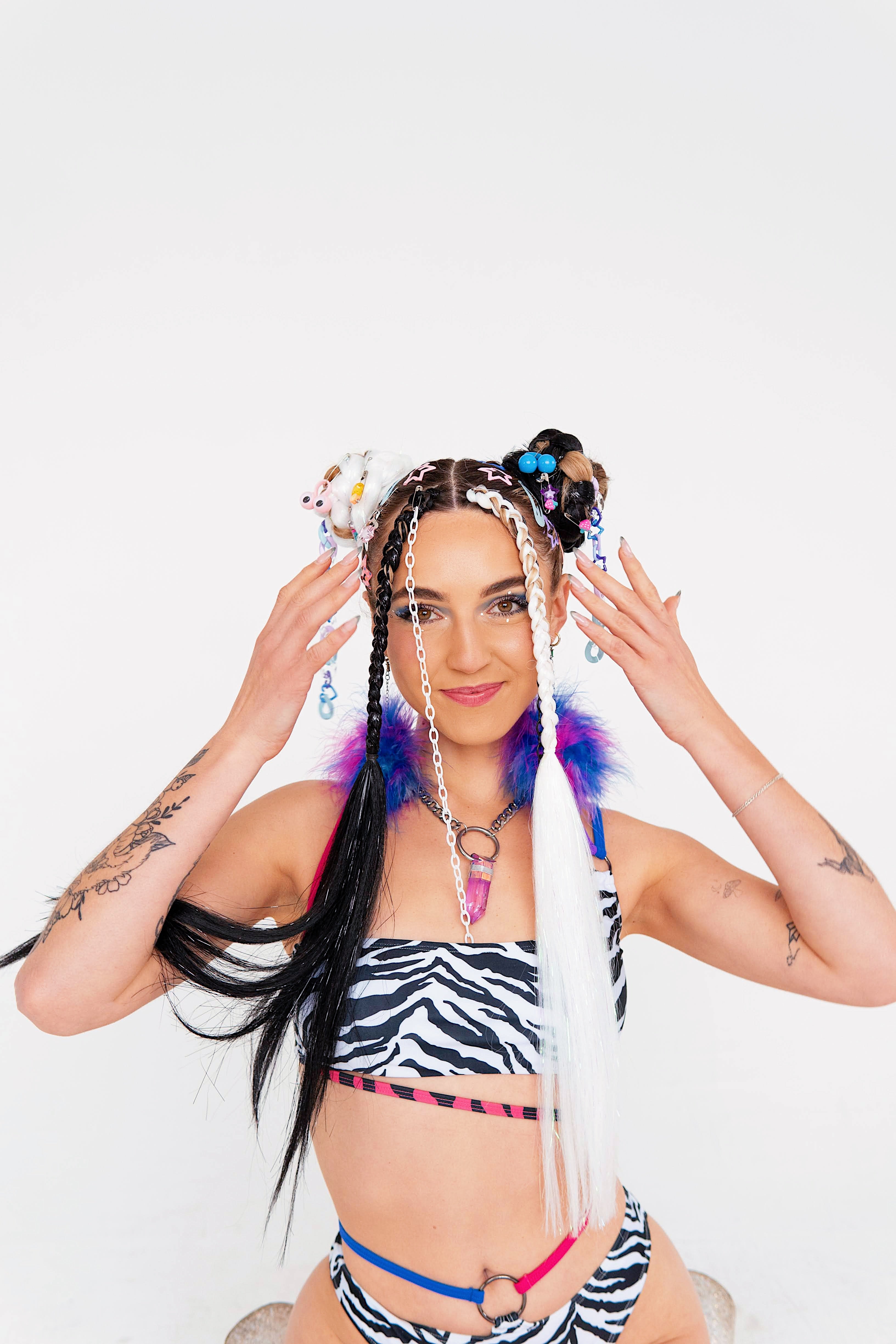 Frostbite - White with Iridescent Tinsel Braiding Hair