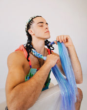 Man with Ryver - Blue Ombre Tinsel Braiding Hair Extension