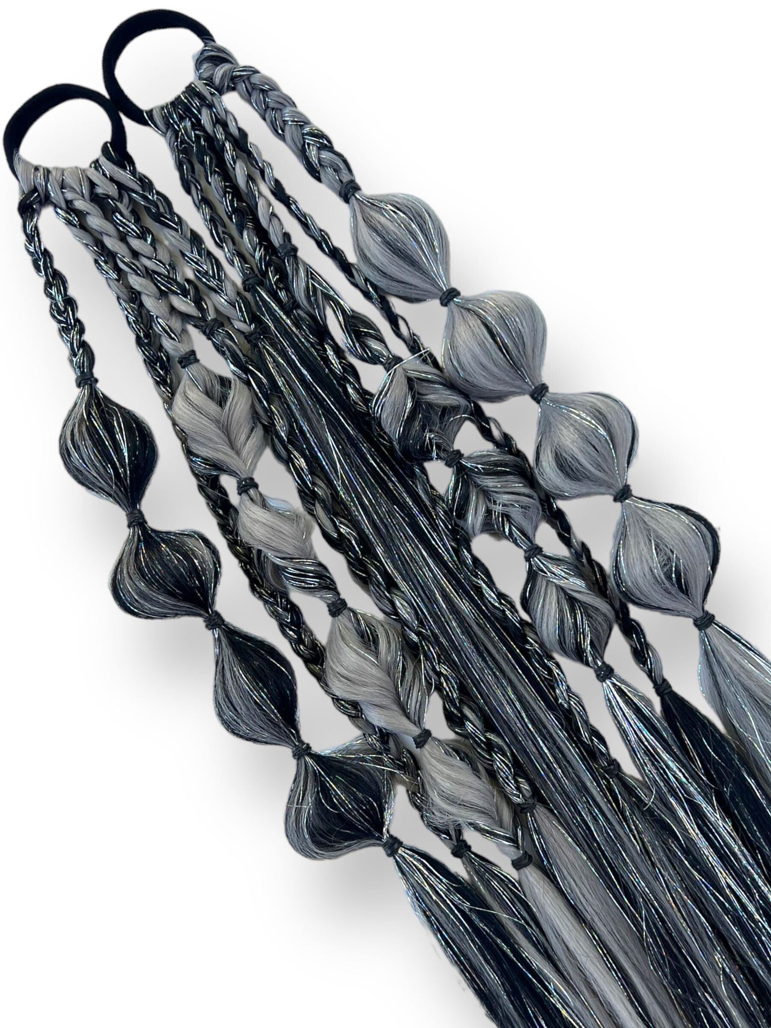 Black & Silver SPORTS - Tie-In Braid Extension Set of 2