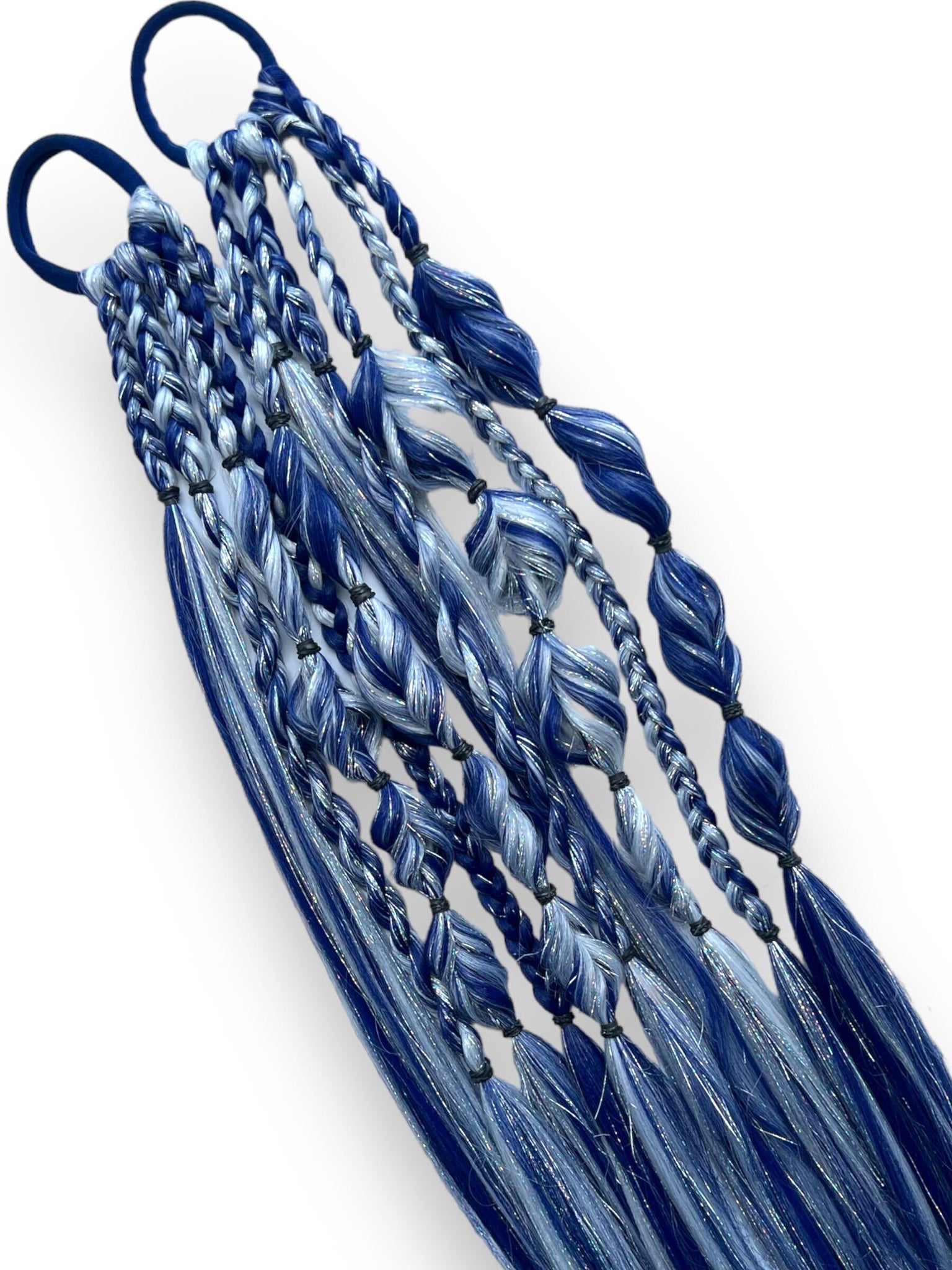 Blue & White SPORTS - Tie-In Braid Extension Set of 2