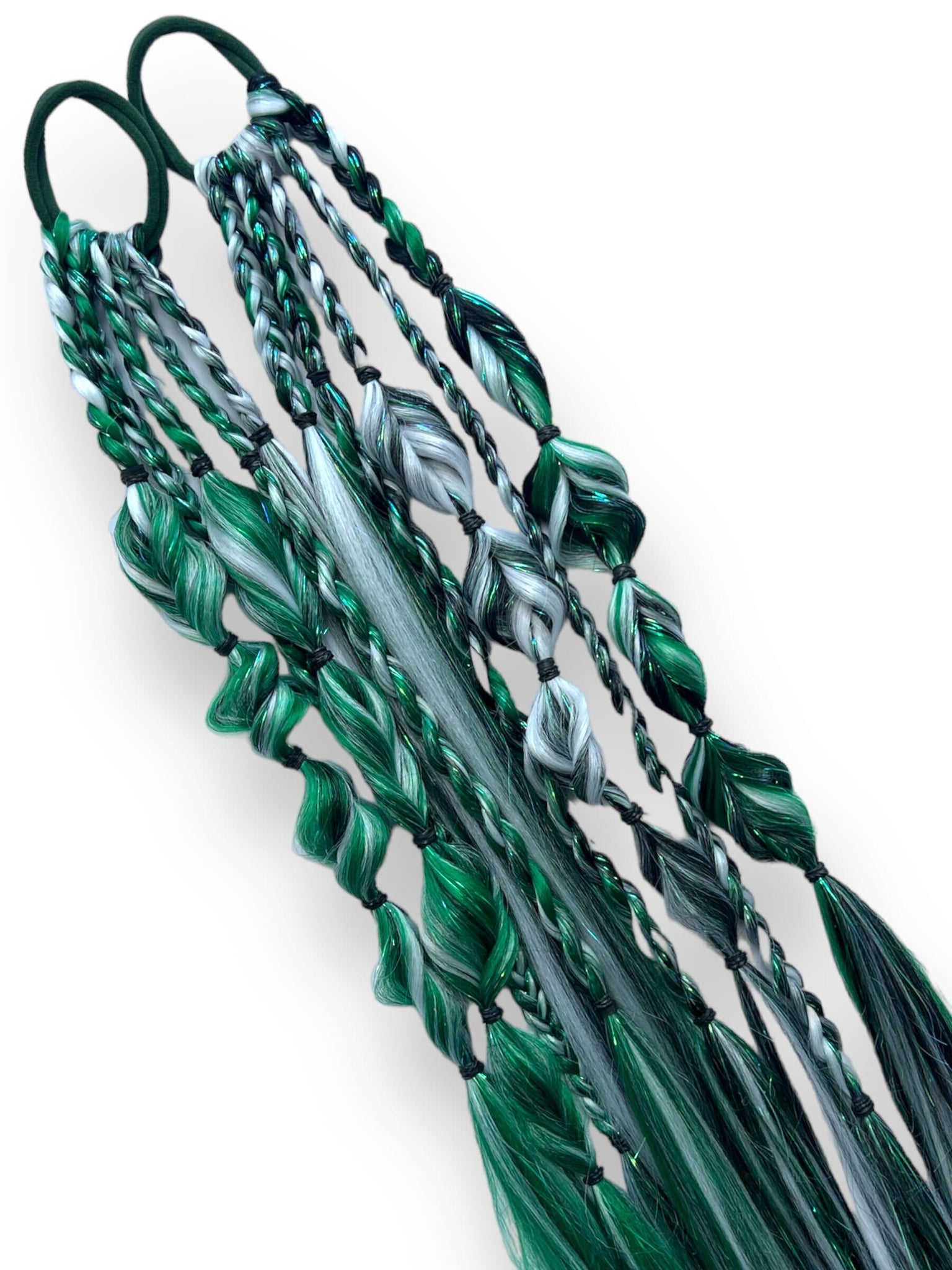 Green & White SPORTS - Tie-In Braid Extension Set of 2