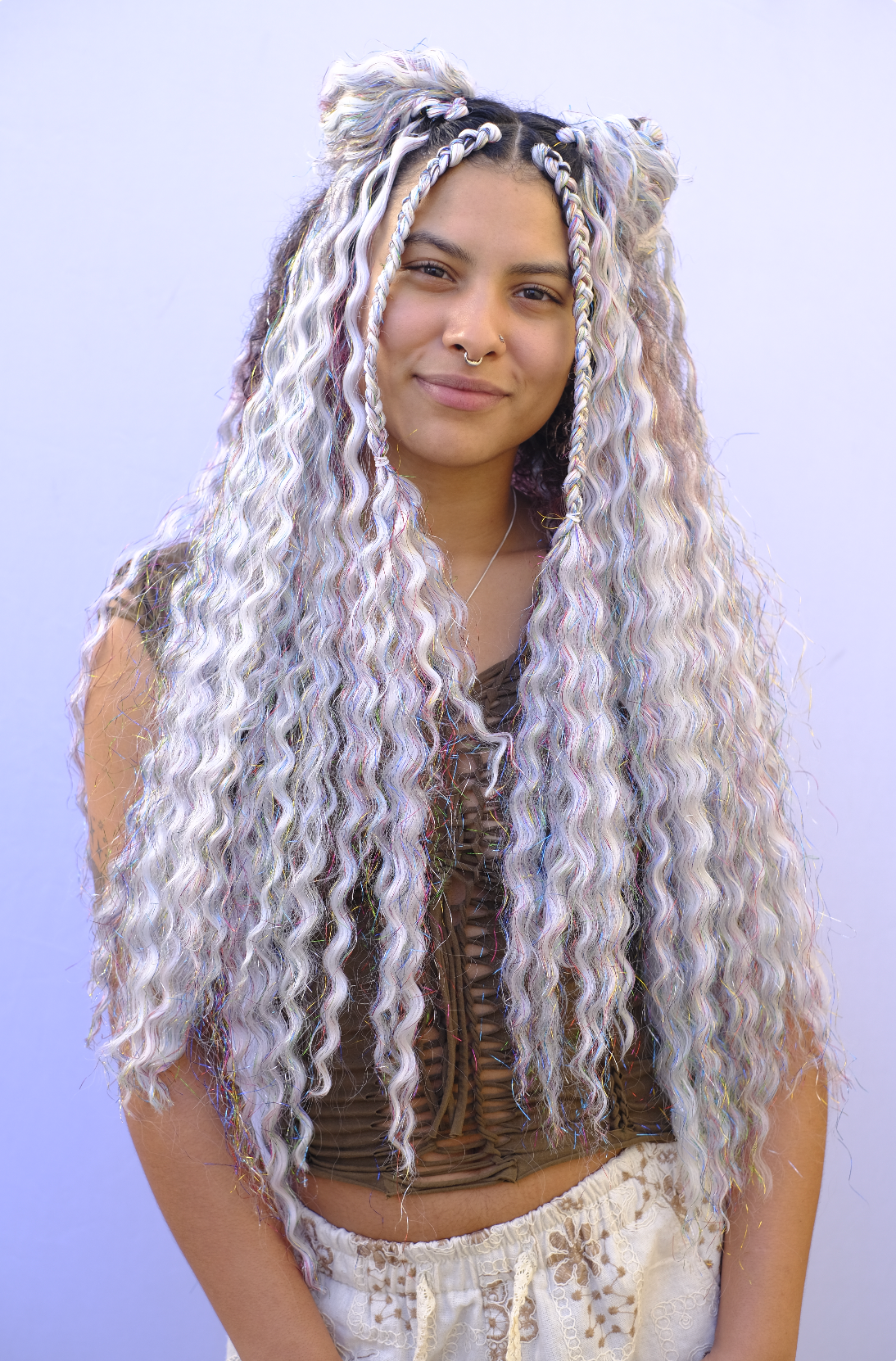 Disco - Silver with Rainbow Tinsel Curly Hair