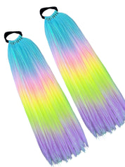 2 Jest Blue/Pink/Yellow/Purple Ombre with Iridescent Tinsel hair extensions